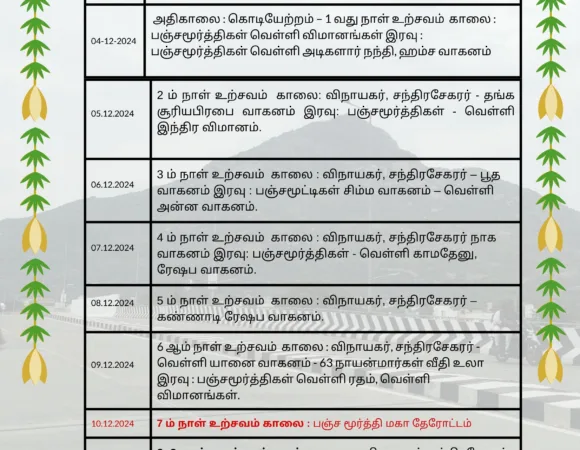 Tiruvannamalai Karthigai Deepam Festival 2024 – 10 Days Schedule